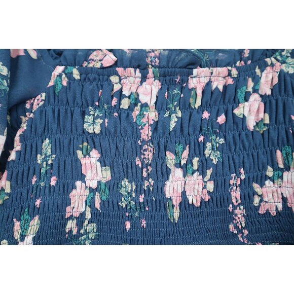 Lulus Floral Navy Blue Off-The-Shoulder Smocked Mini Dress Long Sleeves Womens S - Picture 15 of 15